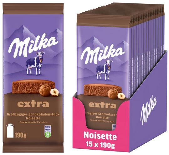 🍫 15er Pack Milka Extra Noisette Schokoladentafel, je 190g ab 38,94€ (statt 60€) 🍫 15er Pack Milka Extra Noisette Schokoladentafel, je 190g ab 38,94€ (statt 60€)