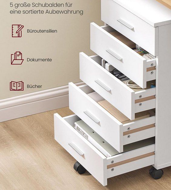 🗃️ VASAGLE Mobiler Rollcontainer mit 5 Schubladen für 41,99€ (statt 66€)
