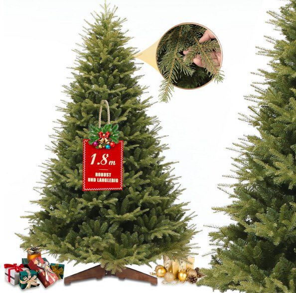 🎄 STANBOW naturgetreuer Weihnachtsbaum (180cm) mit Holzständer für 63,35€ (statt 106€)