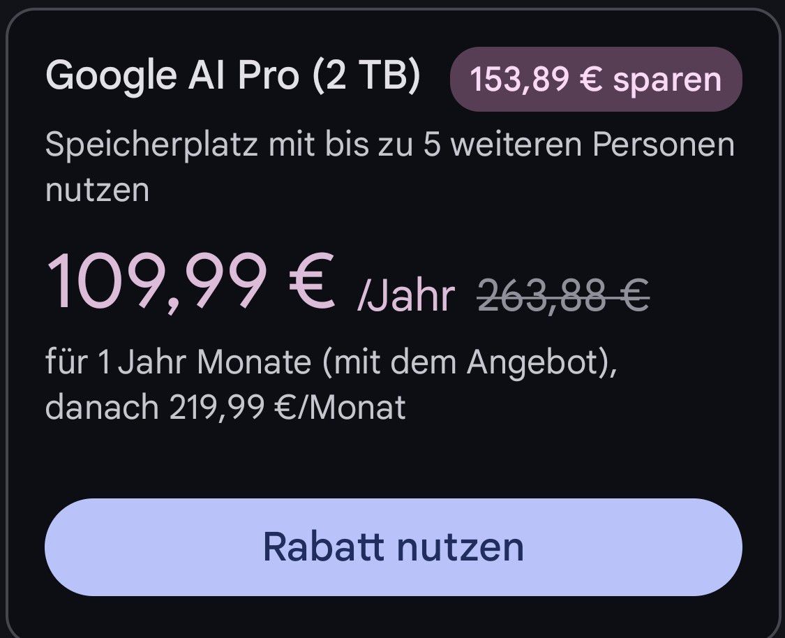 Google AI PRO Jahresabo – 58 % Rabatt