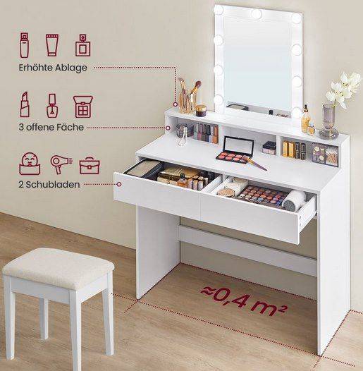 💅 VASAGLE Schminktisch Sophia mit LED Beleuchtung für 69,99€ (statt 80€)