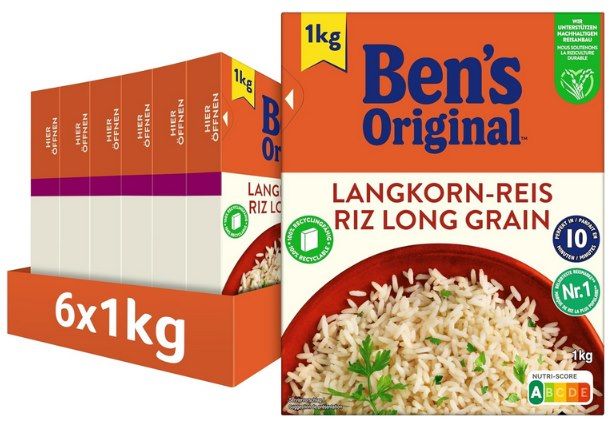 🍙 6x 1kg BENS ORIGINAL Langkorn Reis (lose) ab 17,51€ (statt 24€)