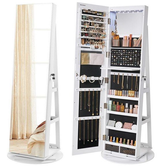 💍 SONGMICS drehbarer Schmuckschrank mit Spiegel & LEDs für 69,60€ (statt 90€)