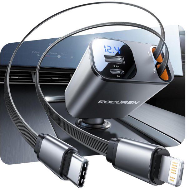 ⚡ Rocoren 69W Kfz Ladegerät mit ausziehbarem Kabel für 9,89€ (statt 15€)