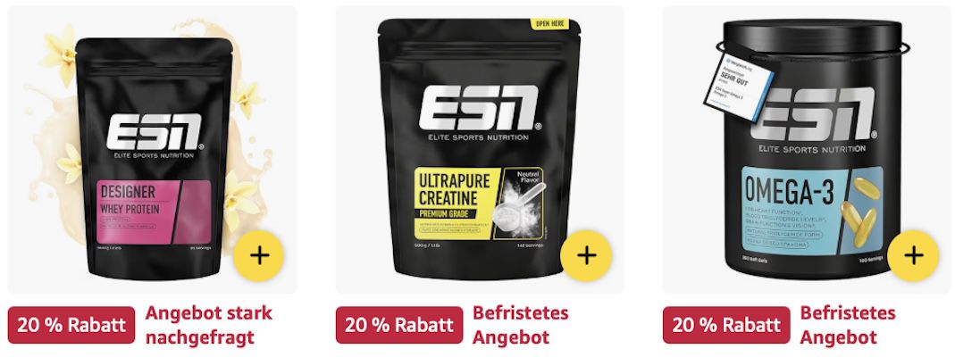 🏋️💪🏻 Amazon: ESN Sale   Protein Pulver, Omega 3 Kapseln etc. z.B. 500g Creatine für 24€ (statt 30€)