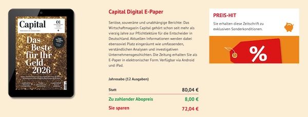 💰12 Ausgaben Capital Abo als e Paper ⚡ direkt nur 8€ (statt 80€)