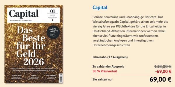💰 Capital Print-Jahresabo 12 Ausgaben für 69€ (statt 138€) ➡️ direkt ohne Prämie 💰 Capital Print Jahresabo 12 Ausgaben für 69€ (statt 138€) ➡️ direkt ohne Prämie