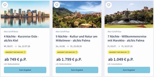 🚢 TUI Cruises Mein Schiff Wochenendangebote 🏝️ z.B. Rock´n´Sail Tour mit Peter Maffay