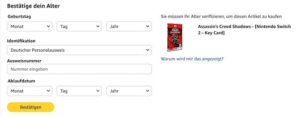 🎮 Assassins Creed Shadows als Key Card für Switch 2 für 35,42€ (statt 52€)