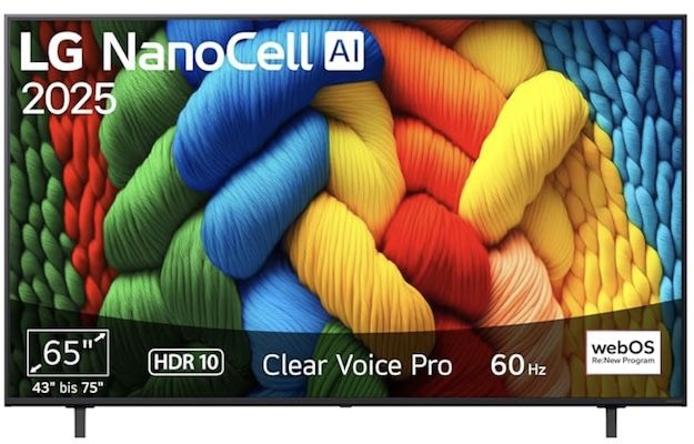 🔝📺 LG 65NANO80A6B – 65 Zoll 4K NanoCell AI TV für 499€ (statt 599€)