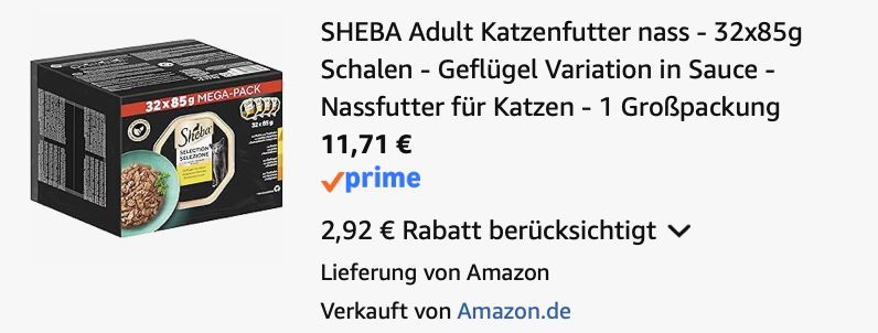 🙀 32x Sheba Selection in Sauce Geflügel ab 11,71€ (statt 20€)