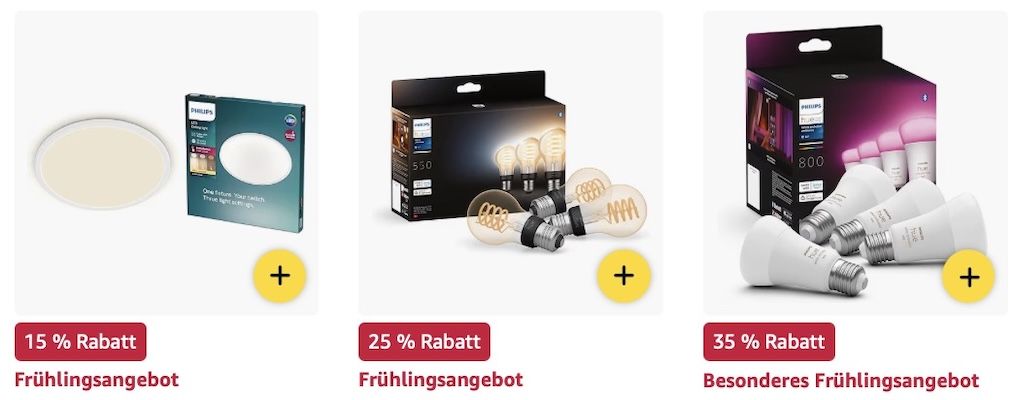 💡 Amazon: Philips Hue Leuchtmittel Frühlings Sale z.B. 3er Starter Set inkl. Smart Button und Bridge für 67€ (statt 85€)