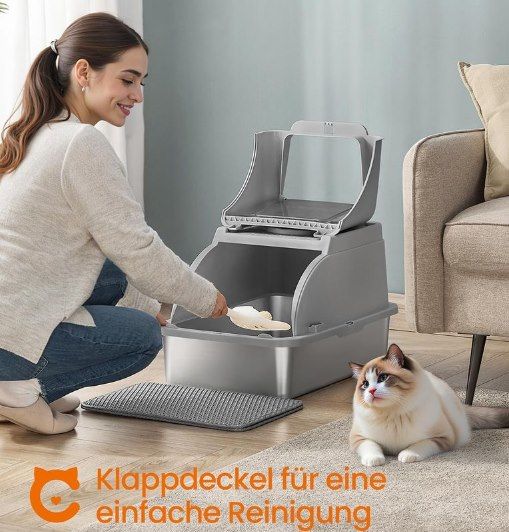 😍 Feandrea Katzenklo XL mit Edelstahlwanne & Deckel für 33,99€ (statt 43€)