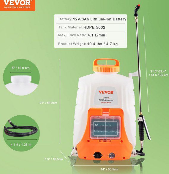 💦 VEVOR Akku Drucksprühgerät mit 15L für 59,99€ (statt 76€)