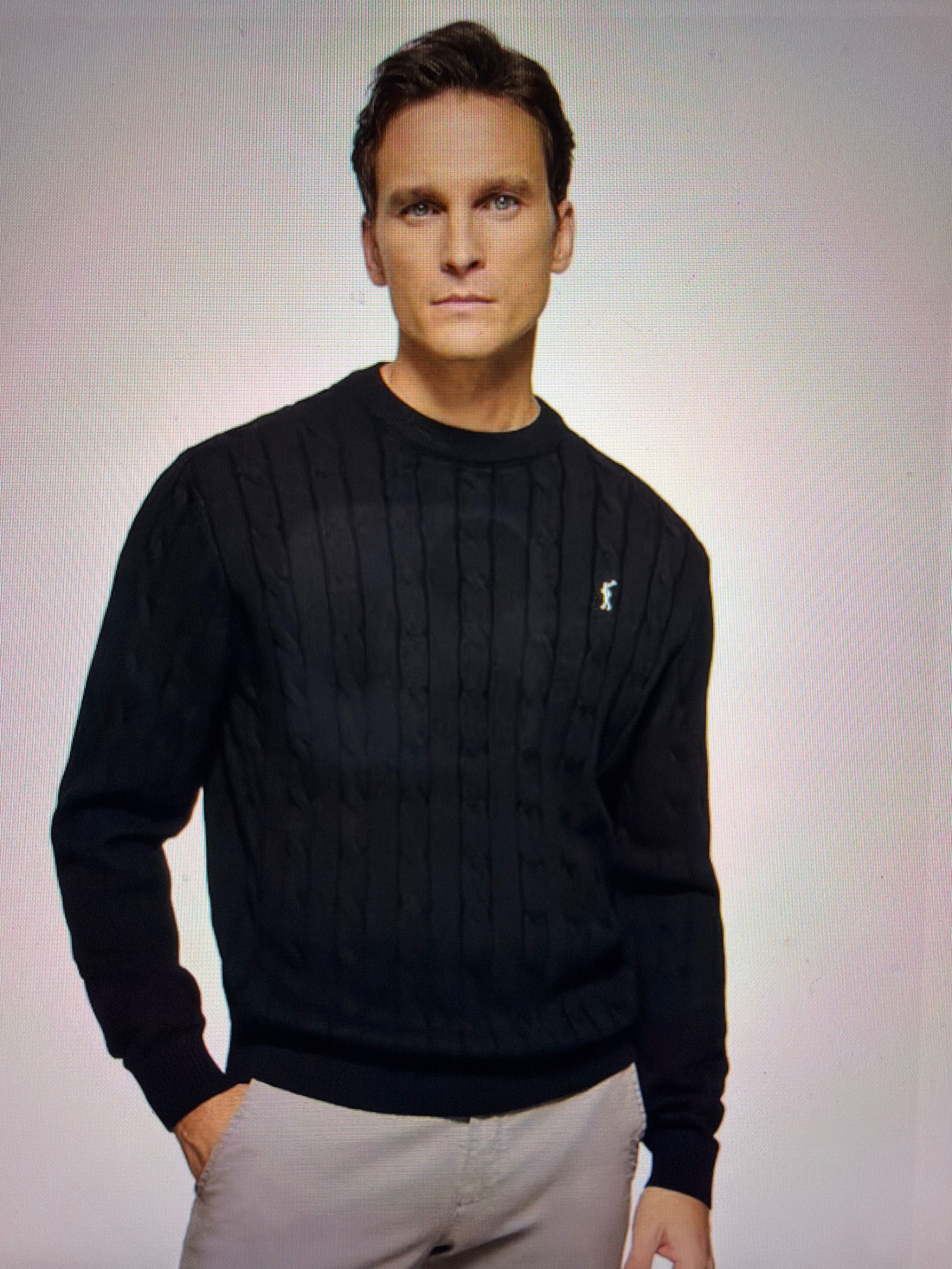 Polo Club Strickpullover Zopfmuster Herren Baumwolle   Sweater Coton
