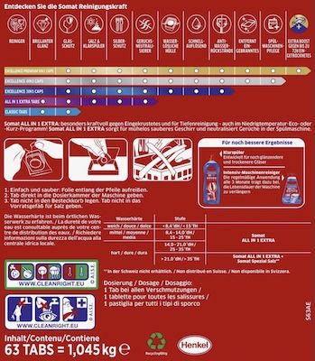 🧼 63er Pack Somat Geschirrspültabs All in 1 Extra ab 4,99€ (statt 9€)   nur 8 Cent pro Stück