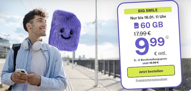📶 bigSIM 1&1 Allnet-Flat mit 60GB 5G für 9,99€ mtl. + monatlich kündbar 📶 bigSIM 1&1 Allnet Flat mit 60GB 5G für 9,99€ mtl. + monatlich kündbar