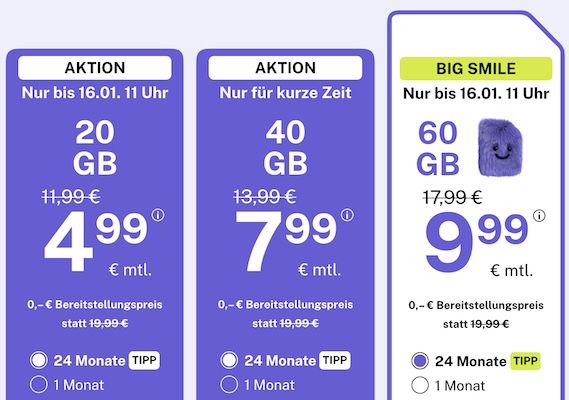 📶 bigSIM 1&1 Allnet-Flat mit 60GB 5G für 9,99€ mtl. + monatlich kündbar 📶 bigSIM 1&1 Allnet Flat mit 60GB 5G für 9,99€ mtl. + monatlich kündbar