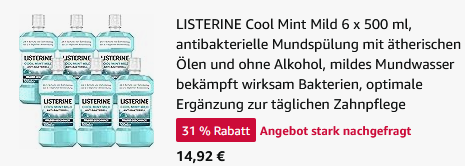 🦷 6er Pack LISTERINE Cool Mint Mild Mundspülung für 14,92€ (statt 21€) 🦷 6er Pack LISTERINE Cool Mint Mild Mundspülung für 14,92€ (statt 21€)