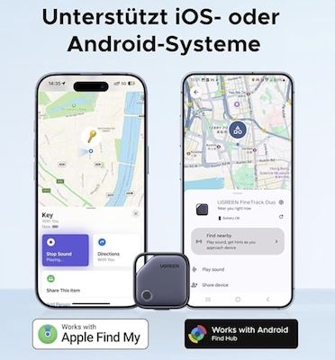 🗺️ 4x UGREEN Finetrack mit Akku & USB C für iOS & Android für 21,35€ (statt 40€)