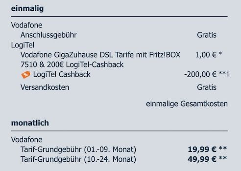 🛜 Vodafone GigaZuhause 250 DSL inkl. FritzBox 7510 für 26,24€ mtl. dank 💶 200€ Cashback