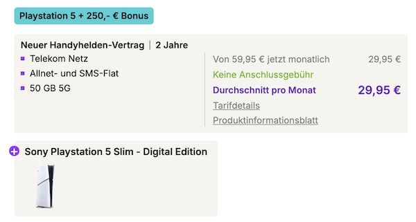 🔥 KRASS 🔥 Playstation 5 Slim Digital 4,95€ + 50GB Telekom 29,95€ mtl. + 250€ Bonus 🔥 KRASS 🔥 Playstation 5 Slim Digital 4,95€ + 50GB Telekom 29,95€ mtl. + 250€ Bonus