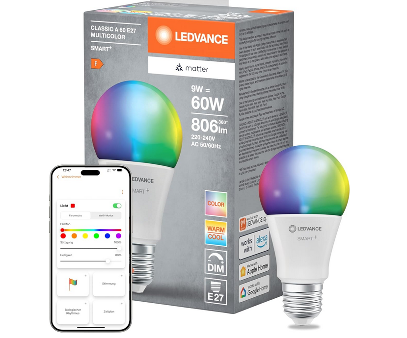 💡 LEDVANCE SMART+ MATTER 9W 806lm E27 LED Birne ab 4,90€ (statt 19€)