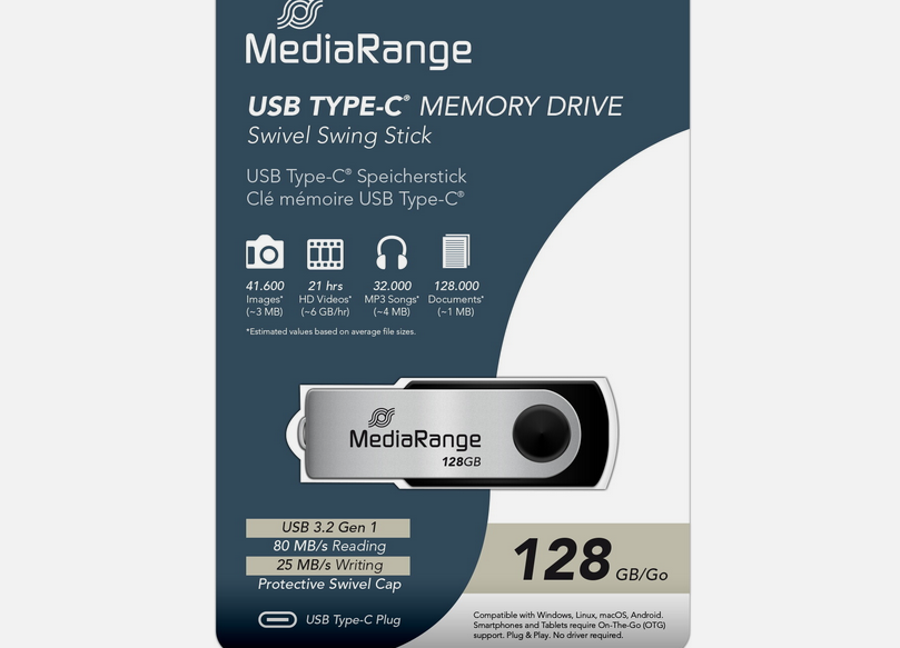 🧱 Mediarange USB 3.1 Stick 128GB für 6,99€ (statt 13€)