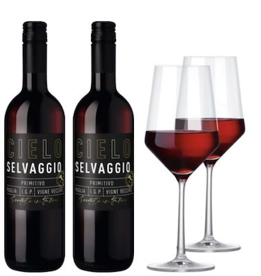 🍷 8 Flaschen Primitivo Rotwein inkl. 2 Gläser für 39,90€ (statt 103€)