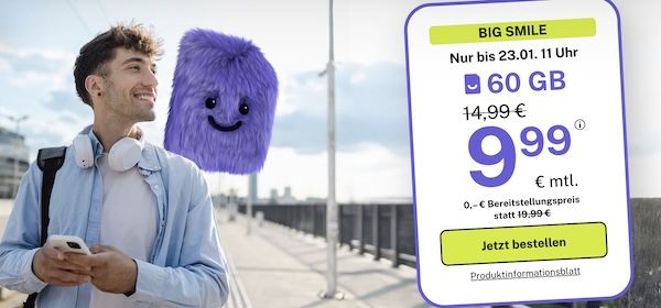 📶 bigSIM 1&1 Allnet Flat mit 60GB 5G für 9,99€ mtl. + monatlich kündbar