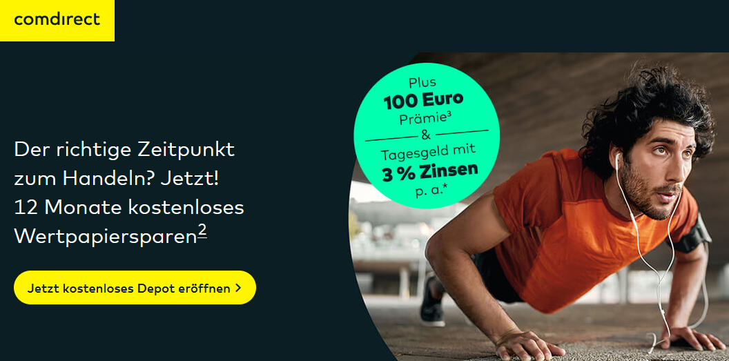 💰 Comdirect: Jetzt kostenloses 3% Depot eröffnen und 100€ abstauben 💰 Comdirect: Jetzt kostenloses 3% Depot eröffnen und 100€ abstauben