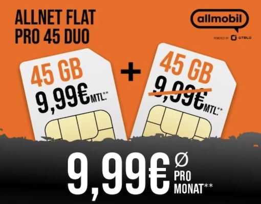 🚨 2. Tarif eff. GRATIS 🚨 2x Vodafone Allnet 45GB 5G für eff. 4,99€ pro Tarif dank 💰 239,76€ Cashback