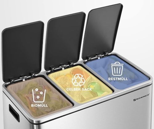 🗑️ SONGMICS Edelstahl Abfalleimer, 3 x 18L mit Soft Close ab 61€ (statt 89€)