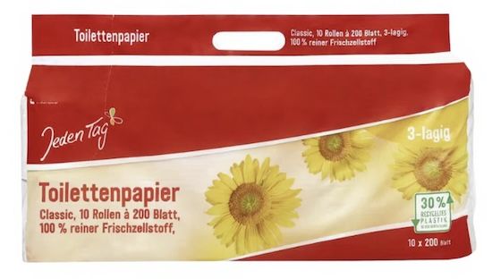 🧻 3x 10er Pack Jeden Tag Toilettenpapier 3 lagig, 200 Blatt ab 8,37€ (statt 13€)   Neukunden