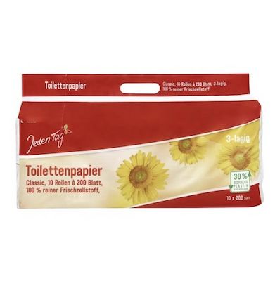 🧻 3x 10er Pack Jeden Tag Toilettenpapier 3-lagig, 200 Blatt ab 8,37€ (statt 13€) – Neukunden