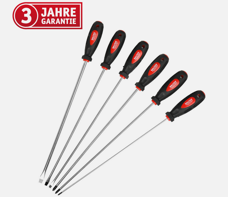 🪛⚒️ WALTER WWS-SDL6 Schraubendreher Set extra lang 6-tlg, magnetisch für 14,99€ (statt 25€)