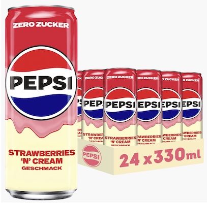 🥤🍓 24x Pepsi Zero Zucker Strawberry n Cream, 330 ml für 16,99€ (statt 24€)   nur 0,71€/Dose