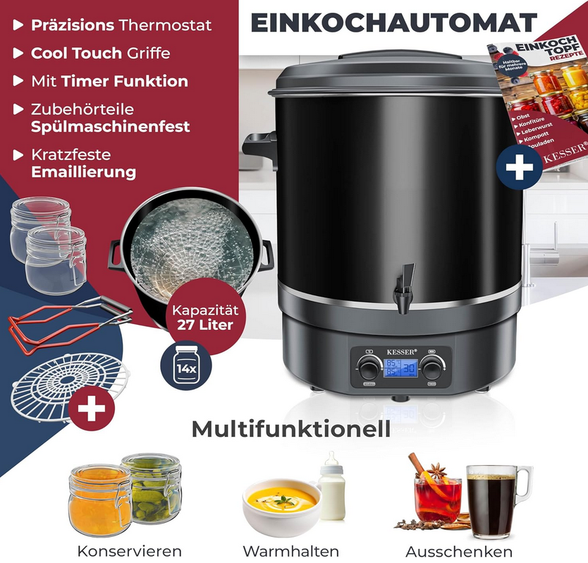 📣🍷 KESSER LF280108 Einkochautomat & Glühweinkocher 27 Liter für 73,80€ (statt 85€)