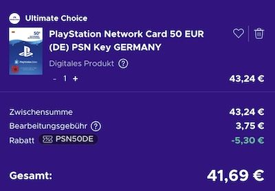 🎮 50€ Playstation Network (PSN) Guthaben für 41,69€