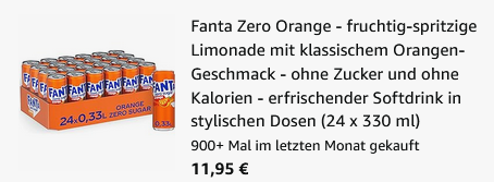 🍊 24x Fanta Zero Orange Dosen, 0,33L ab 11,95€ (statt 24€)   49 Cent pro Dose