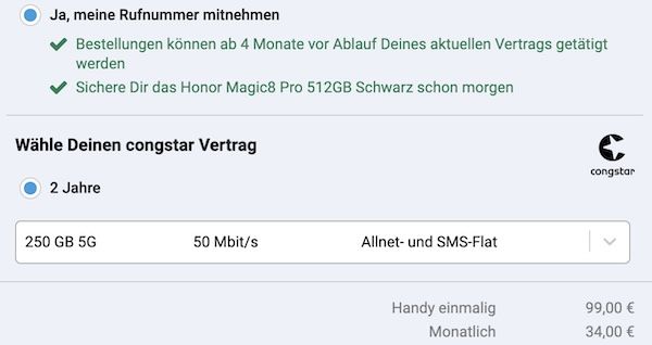 🔥 Honor Magic 8 Pro (512 GB) für 99€ + 250GB Telekom Allnet für 34€ mtl. 🔥 Honor Magic 8 Pro (512 GB) für 99€ + 250GB Telekom Allnet für 34€ mtl.