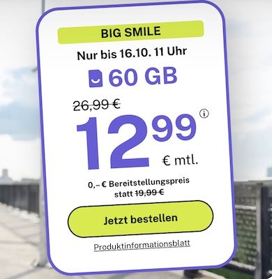 📶 bigSIM 1&1 Allnet-Flat mit 60GB 5G für 12,99€ mtl. + monatlich kündbar