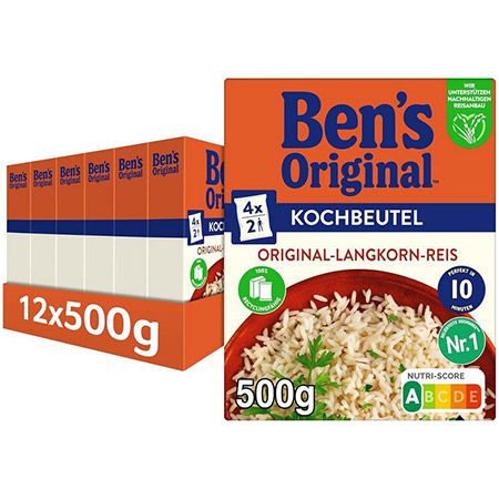 🍚 12 x 500g Bens Original Kochbeutel 10 Minuten Langkornreis ab 19,58€ (statt 33€)
