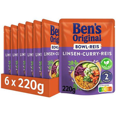 🍛 6er Pack Bens Original Express Bowl-Reis Linsen Curry ab 9,55€ (statt 14€)