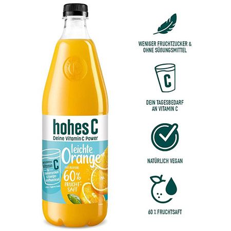 🧃 6er Pack hohes C leichte Orange mit 60% Saft, 1 Liter für 8,98€ (statt 18€)