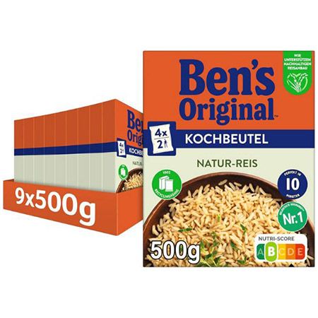 🍚 9 x 500g Bens Original Natur-Reis im Kochbeutel ab 14,69€ (statt 21€)