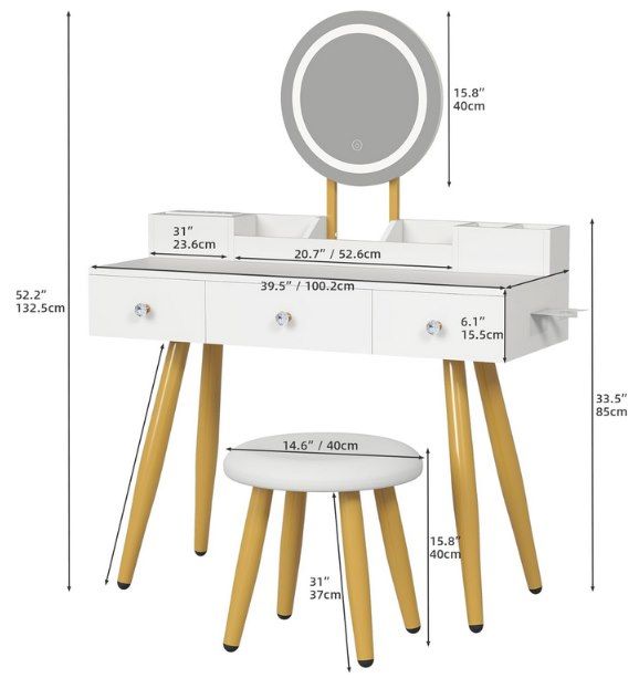 👄 YITAHOME Schminktisch mit Beleuchtung & Spiegel für 61,60€ (statt 88€)