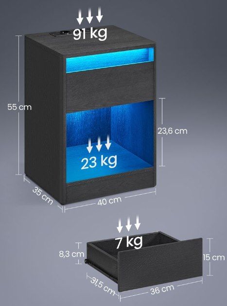 🔌 VASAGLE Nachttisch mit LEDs & Steckdose für 39,99€ (statt 50€)