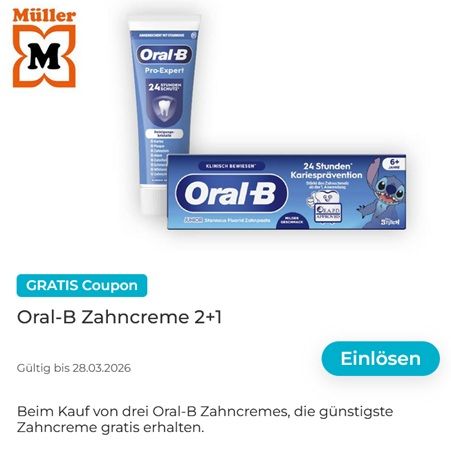 Couponplatz: 2x Oral-B Zahncreme kaufen und 1x Oral-B Zahncreme gratis dazu Couponplatz: 2x Oral B Zahncreme kaufen und 1x Oral B Zahncreme gratis dazu