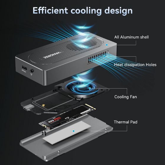 💾 Vangree TB001 SSD Gehäuse mit Lüfter bis 8TB für 44,99€ (statt 90€)